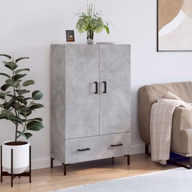 Berkfield Home Modern Highboard in Concrete Grey with Hinged Doors and Internal Shelves, W: 69.5 cm, D: 31 cm, H: 115 cm – 1
