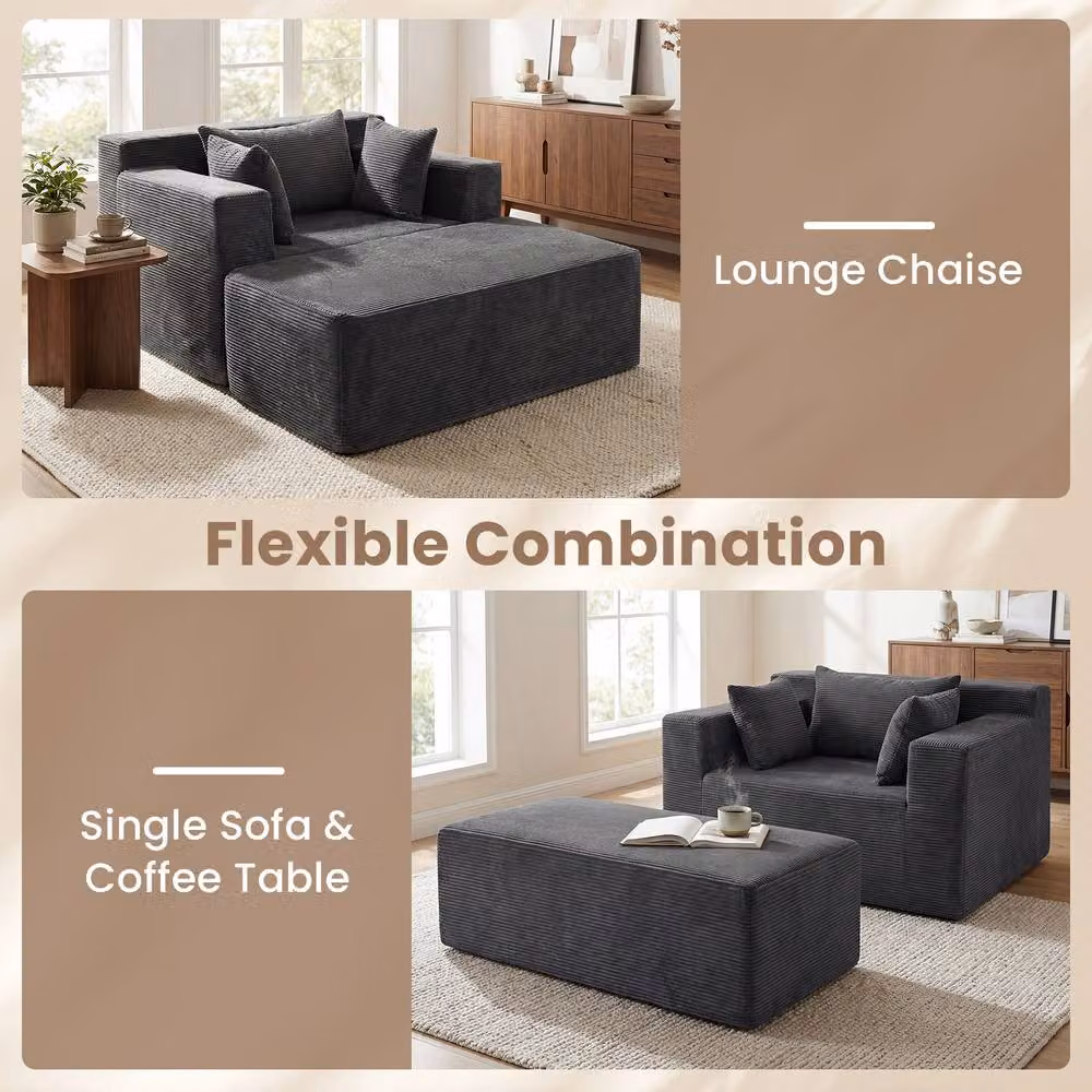 Gymax Grey Boneless Floor Lounge Chair Single Foam Sofa with Ottoman and Pillows – 9