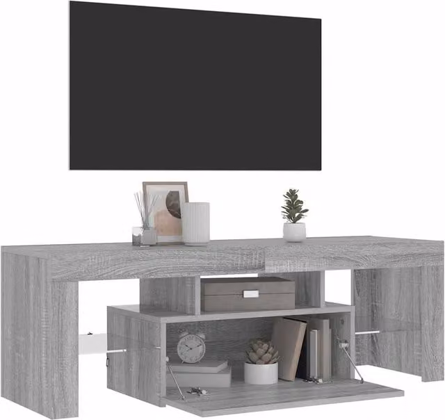 Berkfield Home Modern TV Cabinet with LED Lights in Grey Sonoma, W/D/H: 120 x 35 x 40 cm