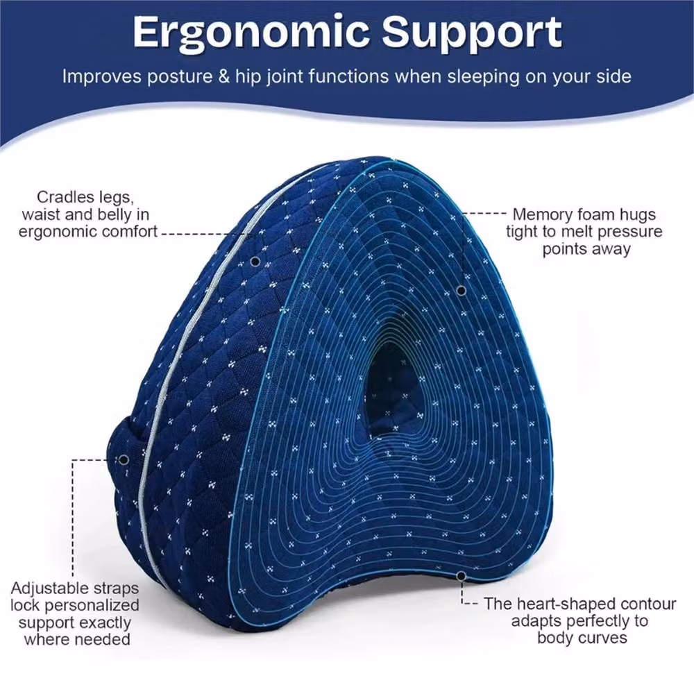 Nordara ONESAVE Alignment Pillow in Navy Blue with Contoured Memory Foam for Side Sleeping and Knee Leg Support – 3