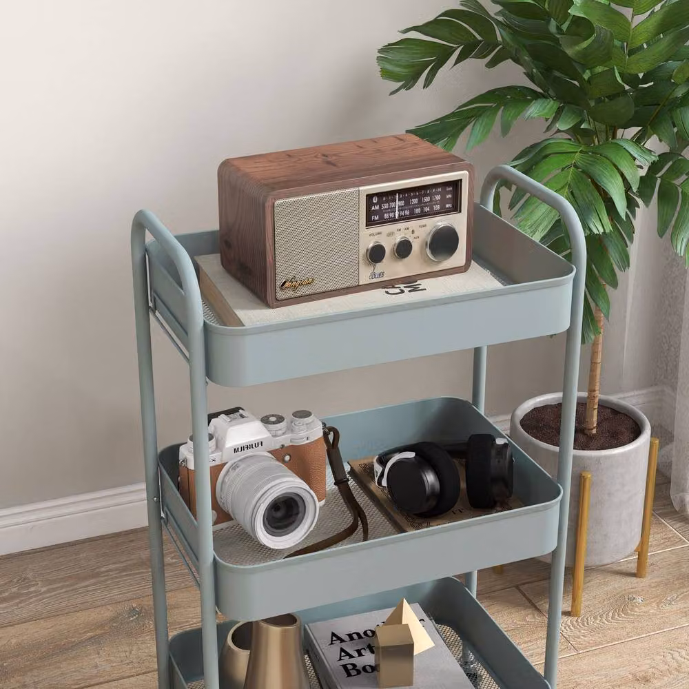 STILVORA Blue Metal Storage Trolley with Three Baskets – 5