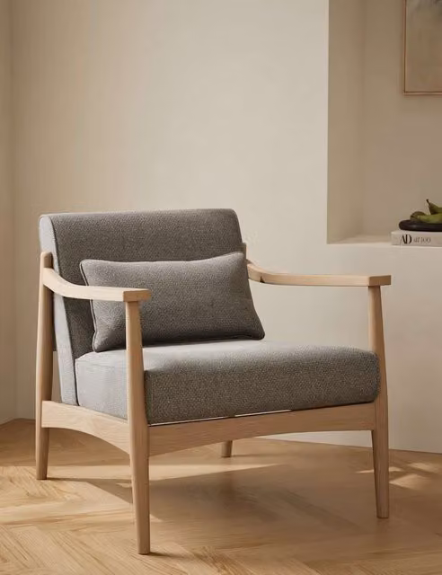 Gallery Direct Sherwood Mid-Century Accent Chair with Light Oak Solid Wood Frame and Grey Fabric Upholstery