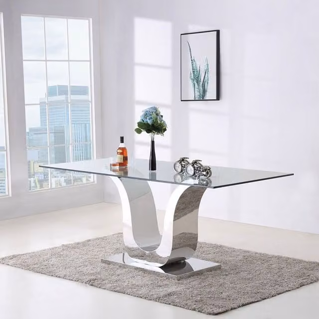 Thats Furniture Alexandria 180cm Rectangular Glass and Chrome Dining Table in Silver and Transparent