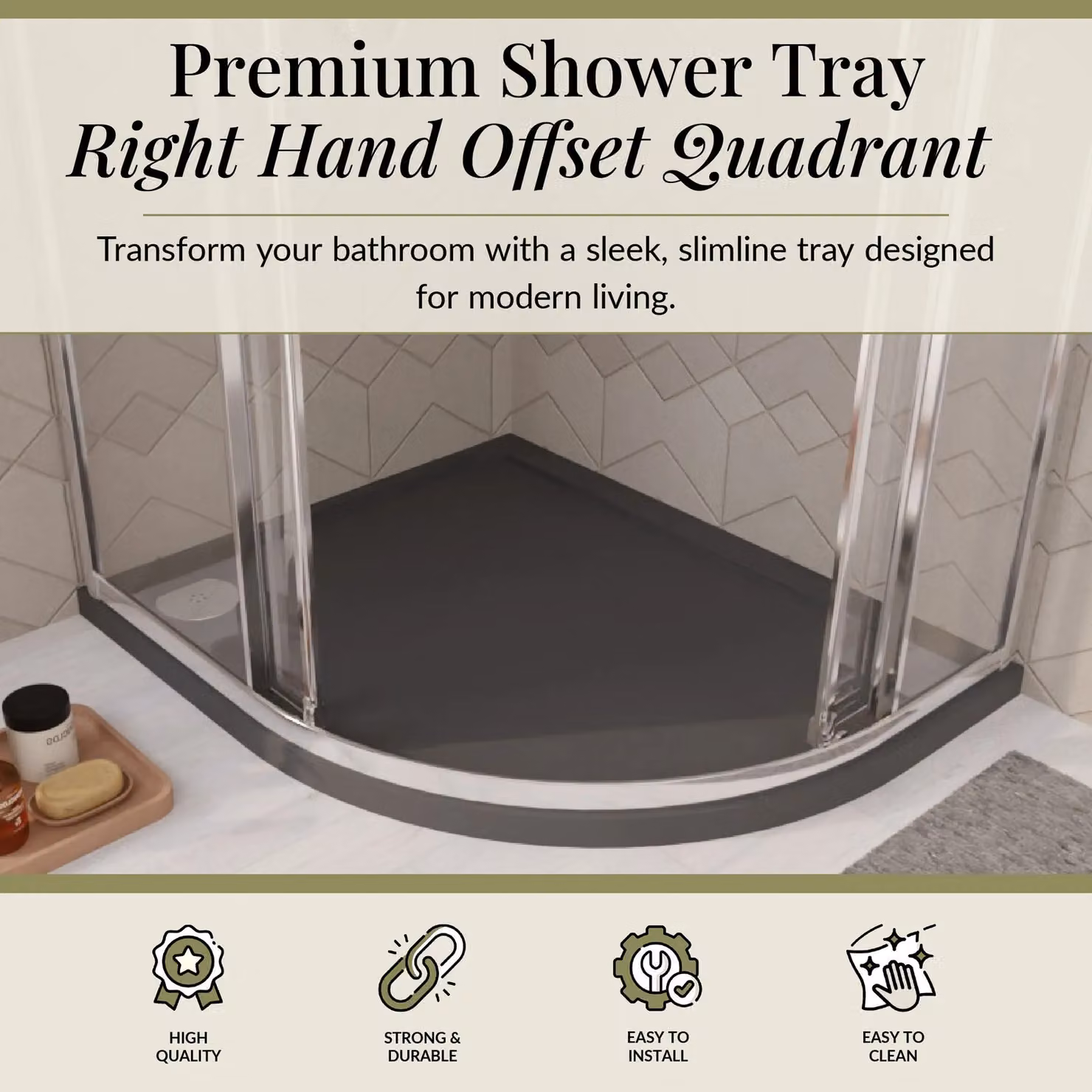 Balterley Premium Right Hand Offset Quadrant Corner Shower Tray in Grey – 2