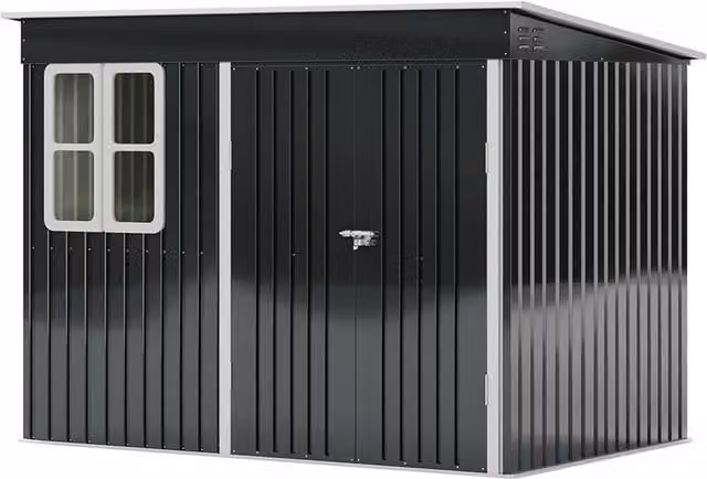 Livingandhome Anthracite Metal Pent Garden Shed with Double Doors