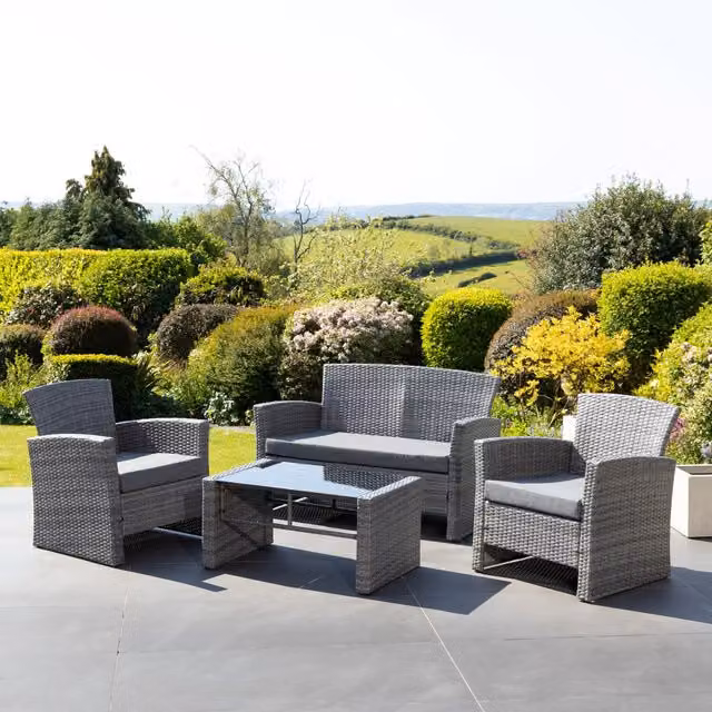 Covea Modern Grey Rattan Lounge Set with Glass Table