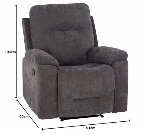 Seconique Guildford Manual Lever Relax Recliner Chair in Grey Fabric, H 90 cm x W 104 cm x D 94 cm – 3