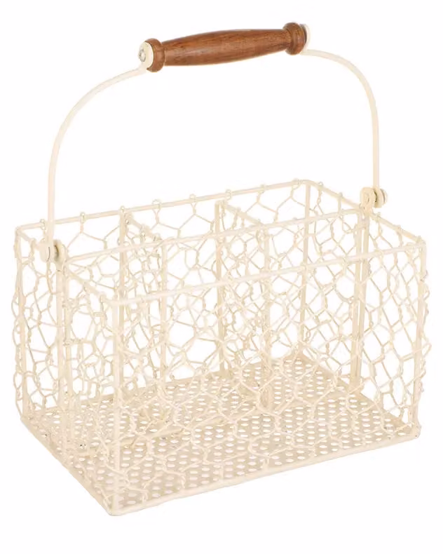 Dibor Cream Farmhouse Chicken Wire Kitchen Storage Cutlery Caddy with Compartments and Handles – 2