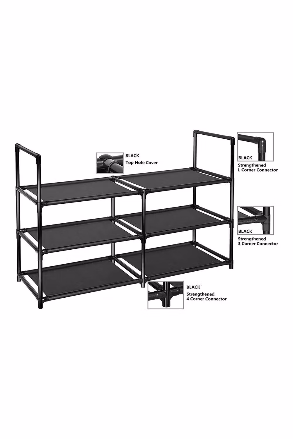 Living and Home 3-Tier Large Open-Style Metal Shoe Rack in Matt Black – 2