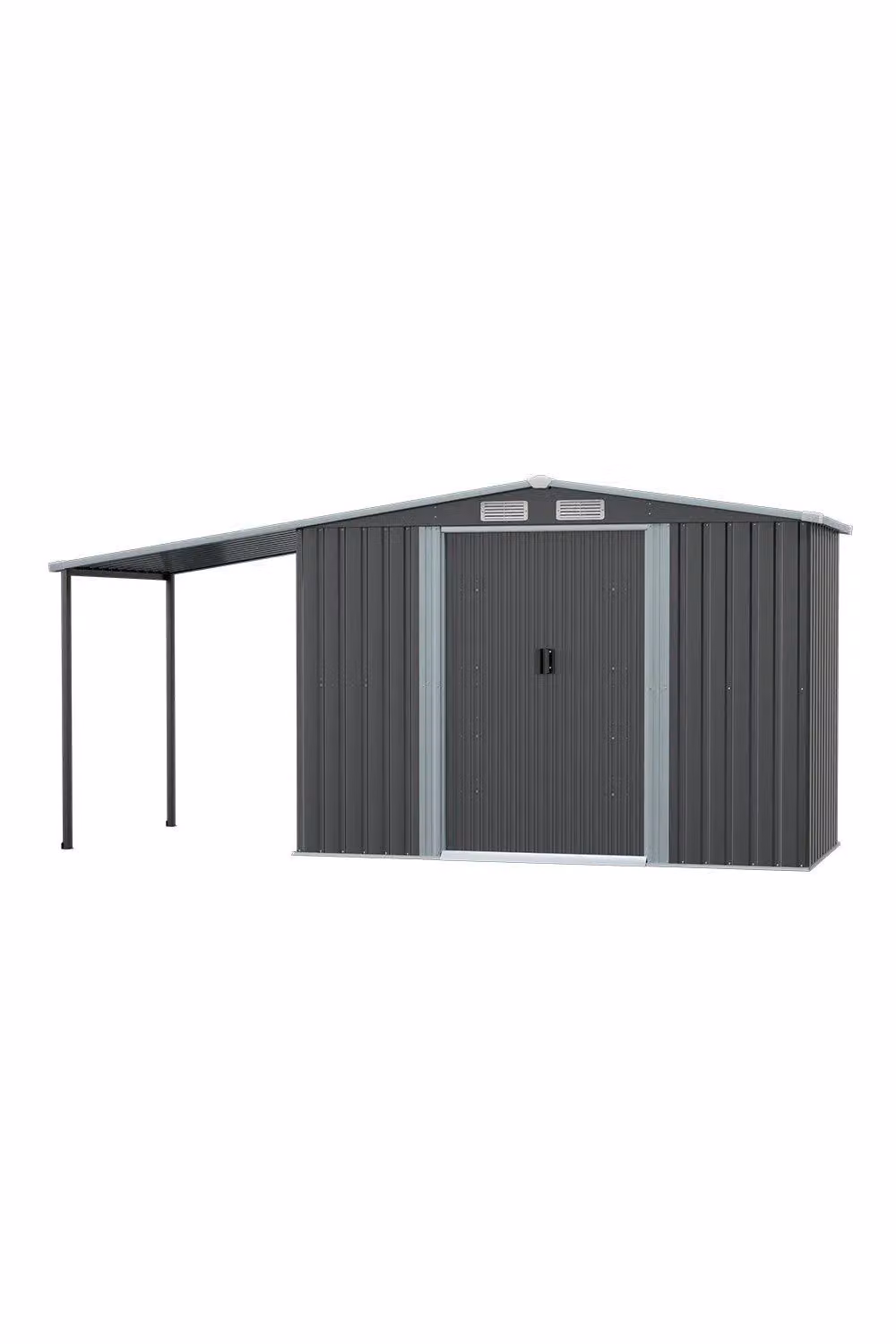 Garden Sanctuary Modern Metal Pent Garden Storage Tool Shed with Lean-to in Matt Anthracite Grey, W/D/H: 248 x 120 x 186 cm – 2