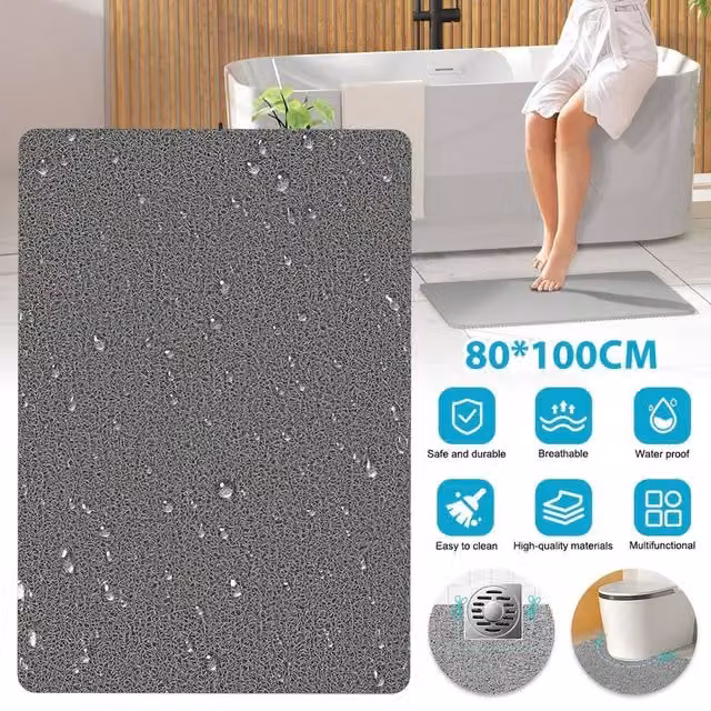NESTLUNE Non-Slip Grey PVC Loofah Shower Mat, W: 180 cm x D: 180 cm – 1