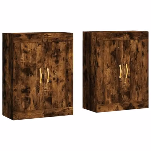 vidaXL Set of 2 Modern Wall Mounted Storage Cabinets in Smoked Oak Brown, featuring Hinged Doors and Internal Shelves – 1