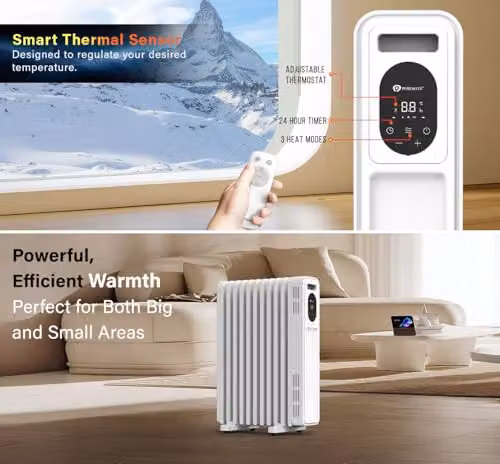PureMate 2300W White Oil Filled Radiator with Remote Control – 3
