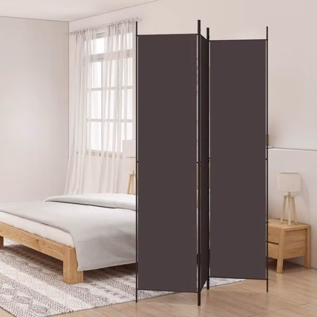 Berkfield Home 3-Panel Brown Fabric Room Divider W: 150 cm, H: 220 cm – 1