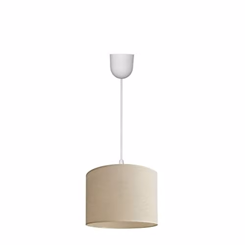 Helam Alba Cylindrical Fabric Pendant Ceiling Light in White and Beige, Diameter: 20 cm