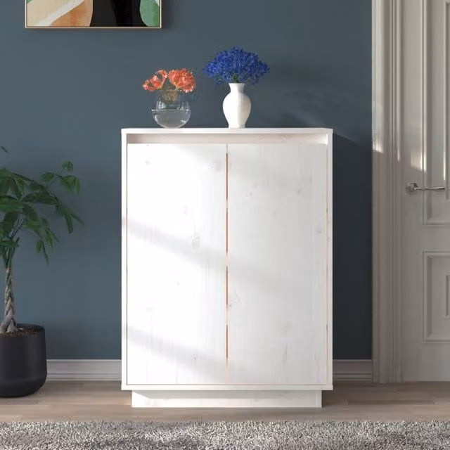 Berkfield Home White Solid Wood Pine Shoe Cabinet W/D/H: 60 x 35 x 80 cm – 1