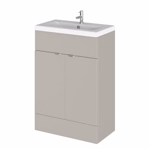 Balterley Alrewas Contemporary 2 Door Floor Standing Bathroom Vanity Unit with Basin, Pebble Grey, W: 61.0 cm, D: 37.0 cm, H: 90.4 cm