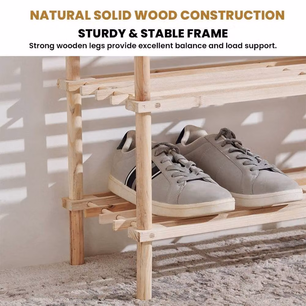 FLAVORA 3 Tier Wooden Shoe Storage Rack in Natural Brown, W/D/H: 50 x 50 x 50 cm – 3