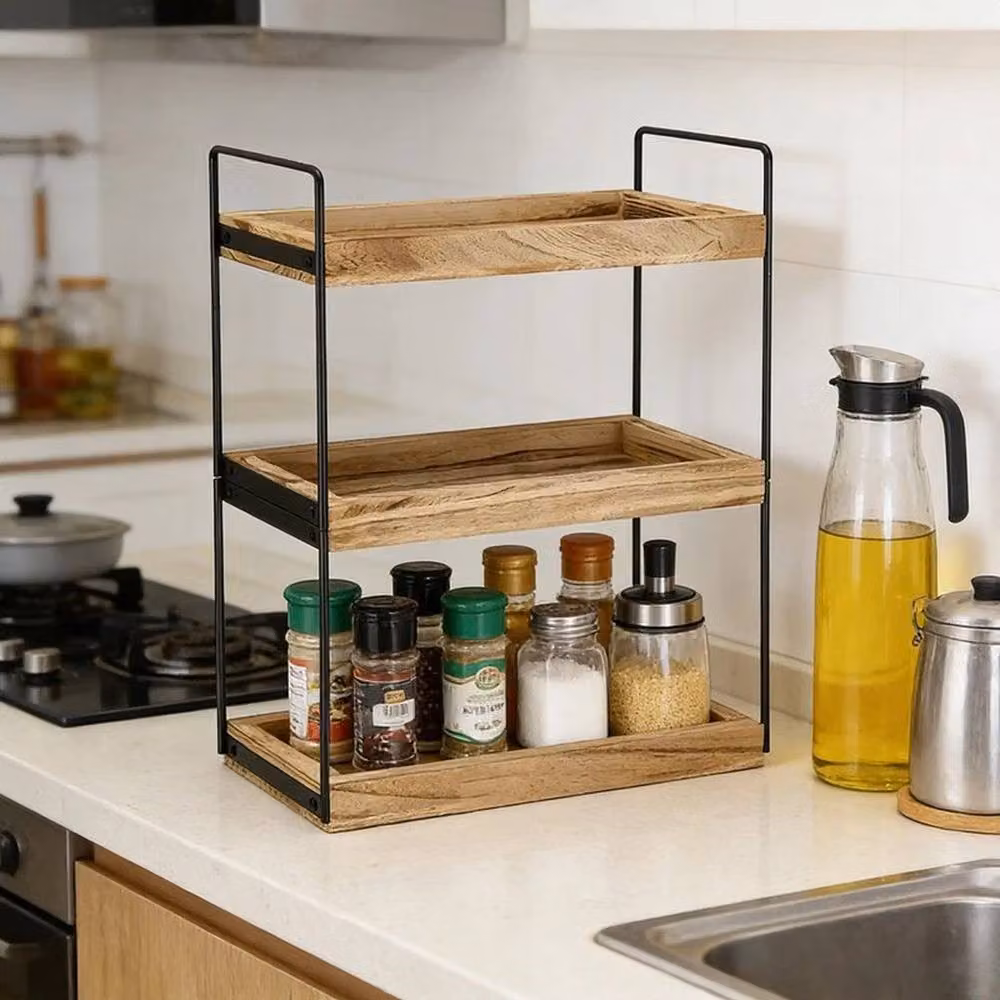 FLAVORA 3-Tier Dual Purpose Storage Organiser Rack in Brown – 5