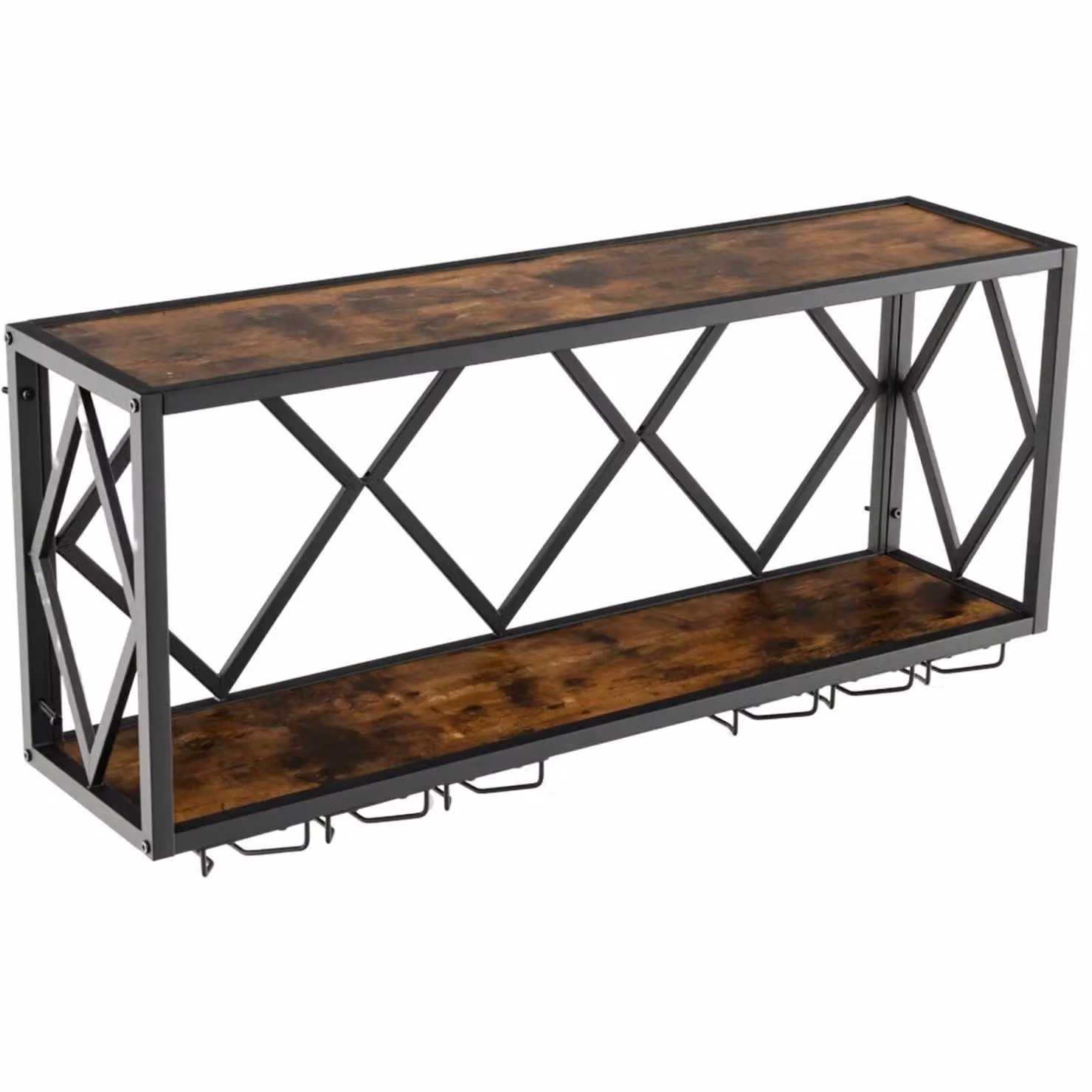 Costway Brown Wall Mounted Wine Rack and Display Shelf with 6-Row Holder for 39 Bottles – 2