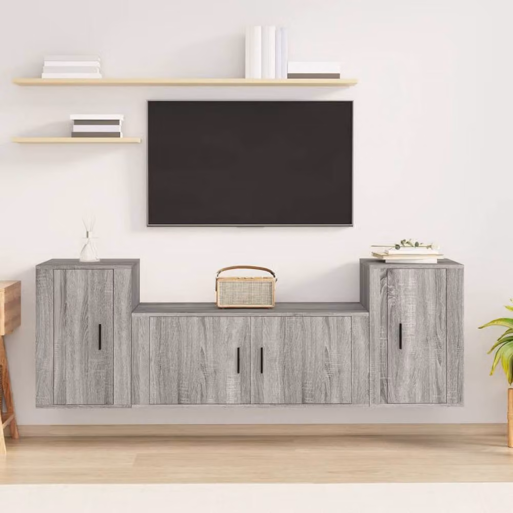 Berkfield Home Classic 3 Piece TV Cabinet Set in Grey Sonoma Matt MDF – 2