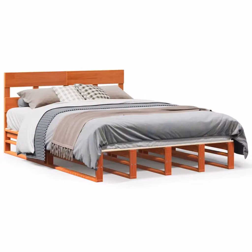 Berkfield Home Small Double Solid Wood Pine Bed Frame in Wax Brown, W/D/H: 120 x 190 cm – 2