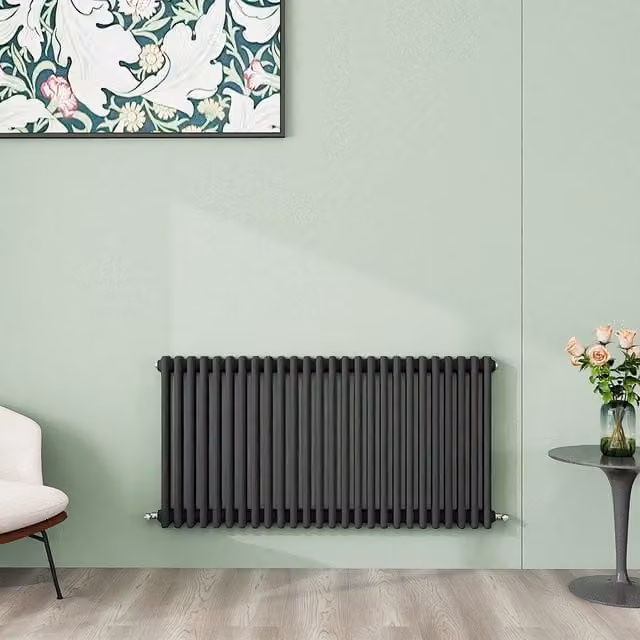 AicaBathroom Horizontal Traditional Cast Iron Style 3 Column Radiator in Anthracite, W: 119 cm, H: 60 cm, D: 60 cm