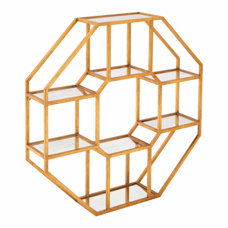 Orsina Hexagonal Mirrored Wall Mounted Shelf Unit in Gold