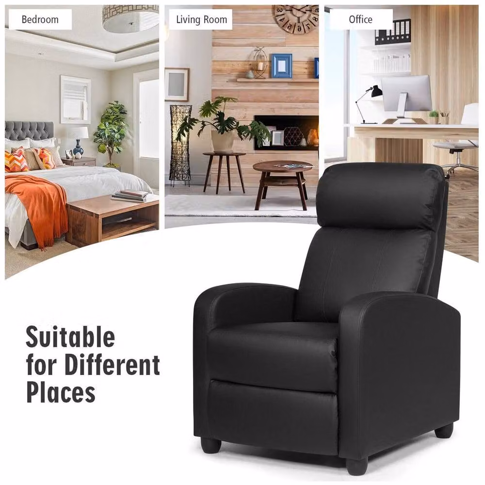 KORVIXA Modern Upholstered Recliner Armchair in Black with Metal Frame and Armrests, W/D/H: 100 x 100 x 100 cm – 5