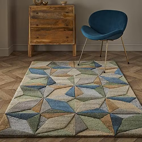 Esselle Lilianna Embossed Geometric Wool Rug, Multicolour, W/D/H: 120 x 170 cm – 4