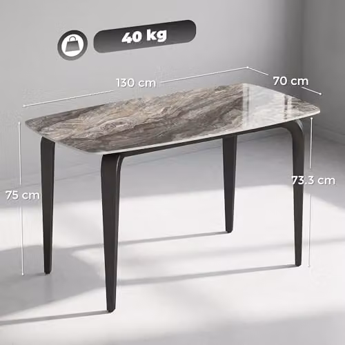 HOMCOM Modern Rectangular Dining Table for 4 with Ceramic Top, Brown and Black, W/D/H: 130 x 70 x 75 cm – 3