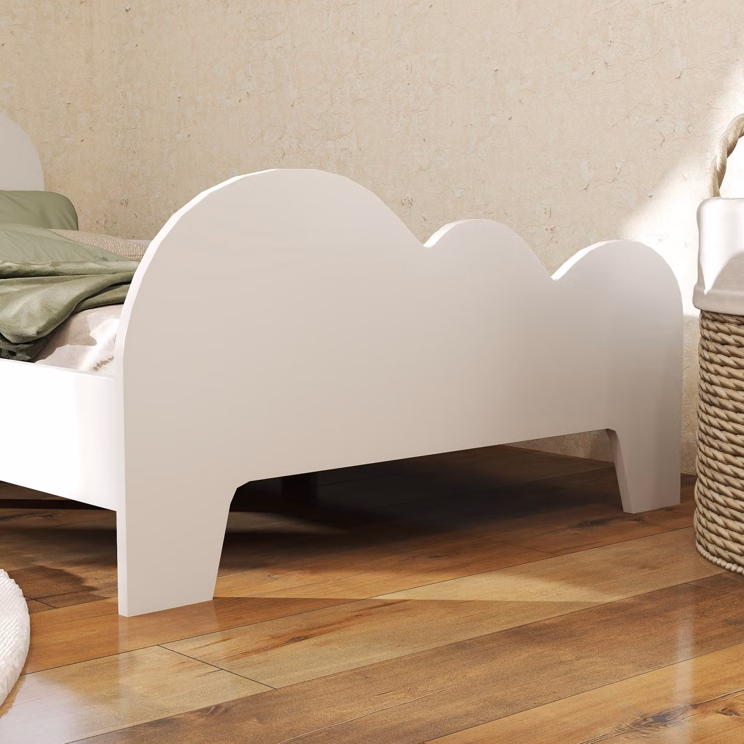 AIYAPLAY Cloud-Themed Toddler Bed Frame with Safety Rails in White, W/D/H: 143.5 x 74.5 x 56 cm – 3