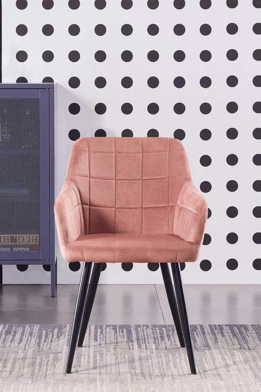 Life Interiors Set of 4 Camden Modern Pink Velvet Dining Chairs with Armrests and Black Metal Legs – 2