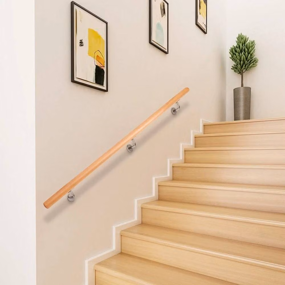 Kelvenix Brown Stainless Steel Wall-Mounted Round Stair Handrail with 3 Brackets, Length: 1.5 m, Width: 52 cm – 2