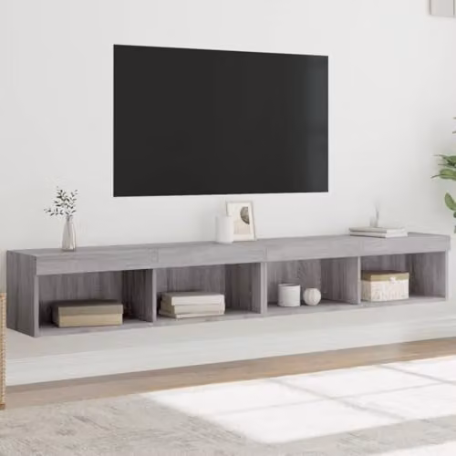 vidaXL Set of 2 Modern Grey Sonoma TV Cabinets with LED Lights, W/D/H: 100 x 30 x 30 cm – 2