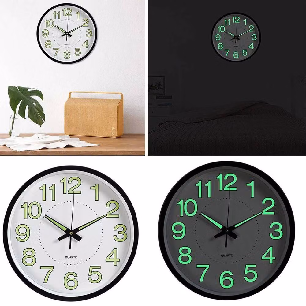 PAWNORA Modern Round Luminous Analog Wall Clock in White, Diameter: 30.48 cm – 3