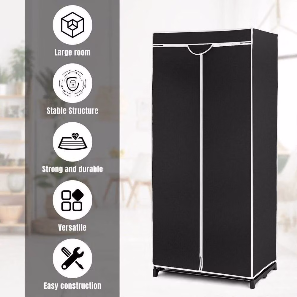 Kelvenix Single Fabric Folding Wardrobe in Black – 3