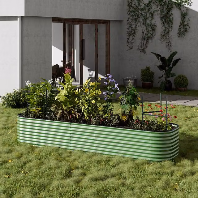 Breeins Oval Galvanised Steel Raised Flower Bed in Green, H 56 cm x W 320 cm