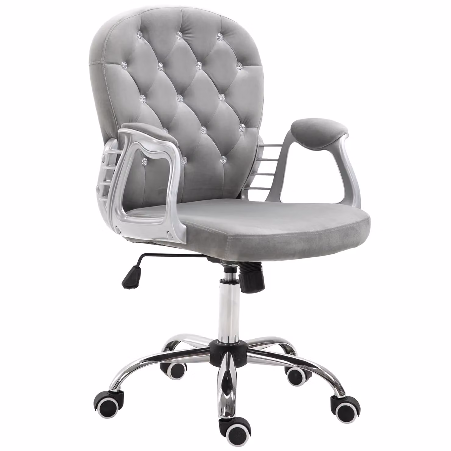 Vinsetto Luxury Grey Velvet Ergonomic Swivel Office Chair with Armrests and Castors – 2