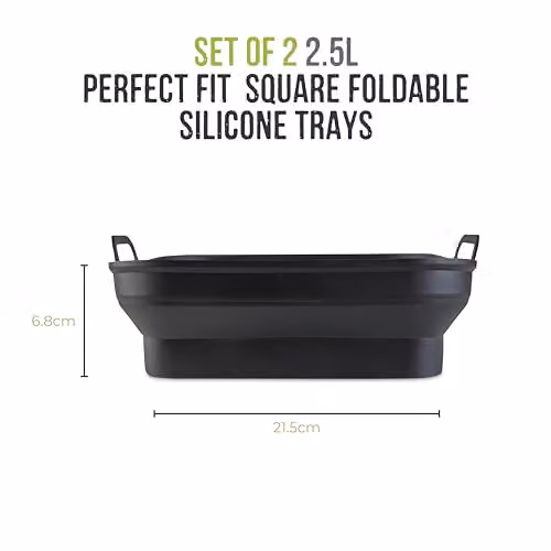 Tower Set of 2 Square Foldable Silicone Brownie Tins, Black – 9