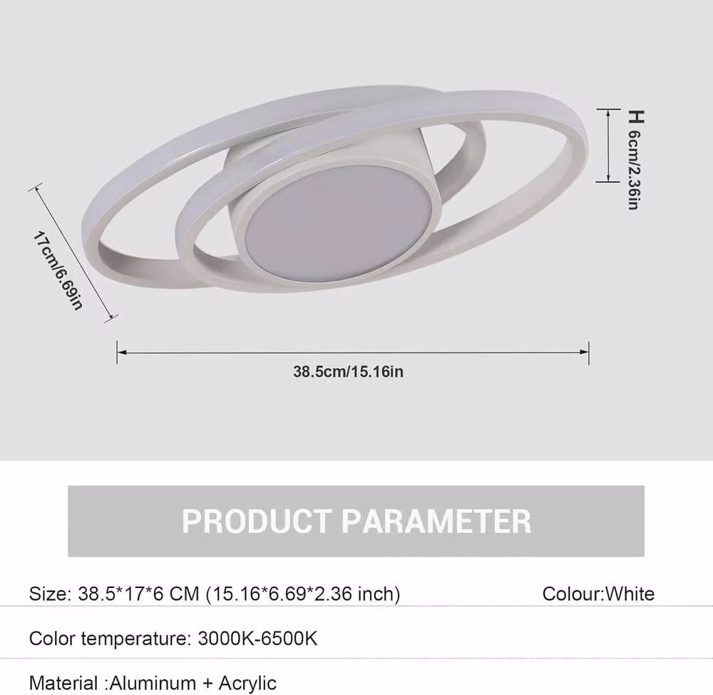 Goeco Modern White LED Ring Ceiling Light, 39W, Dimmable with Remote Control – 2