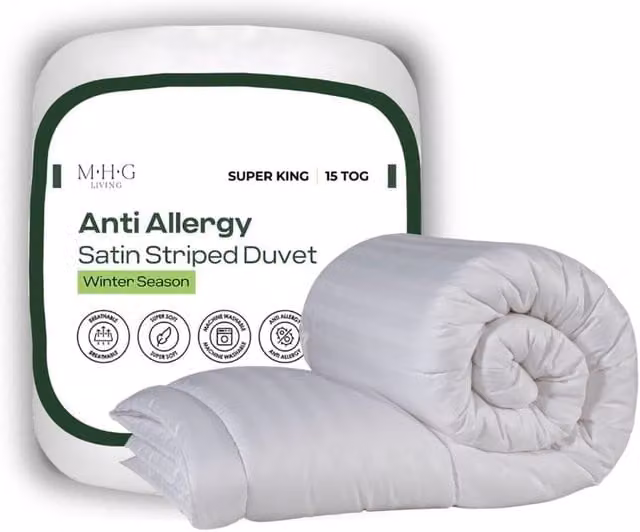 MHG Living Anti-Allergy 15 Tog Extra Warm Winter Duvet, White Breathable Hollow Microfibre Quilt
