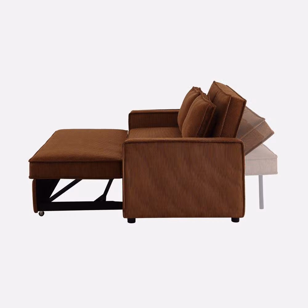 sweeek 2-Seater Corduroy Sofa Bed in Brown with Pull-Out Frame and Scatter Cushions – 2