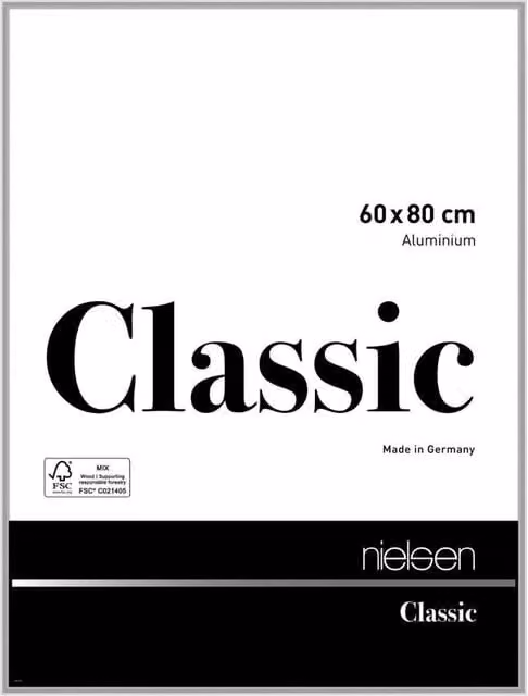 Nielsen Design Classic Single Picture Frame in Silver Aluminium with Glass Front, W: 60 cm, H: 80 cm