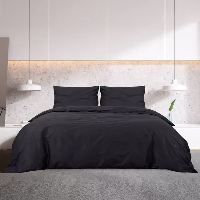 Berkfield Home Elegant Cotton Duvet Cover and Pillowcase Set in Black, W: 260 cm, H: 220 cm, Pillowcase: 50 x 75 cm