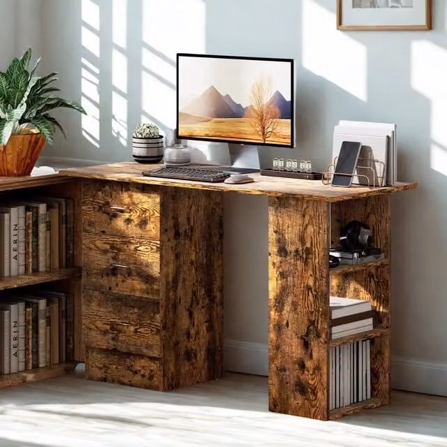 Furnold Industrial Rustic Computer Desk in Brown, W: 120 cm