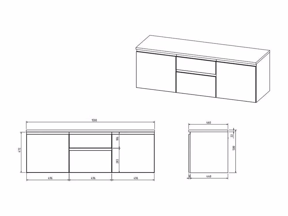 Vente-unique JIMENA II Wall-Mounted Vanity Unit in Grey, W: 150 cm, D: 50 cm, H: 46 cm – 4