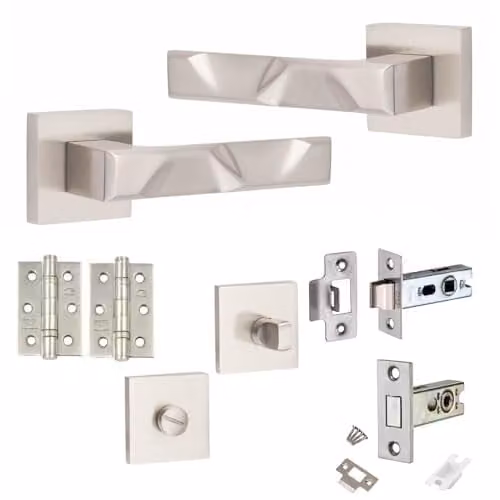 Golden Grace Nova Bathroom Door Handle Set in Silver Satin Nickel Finish