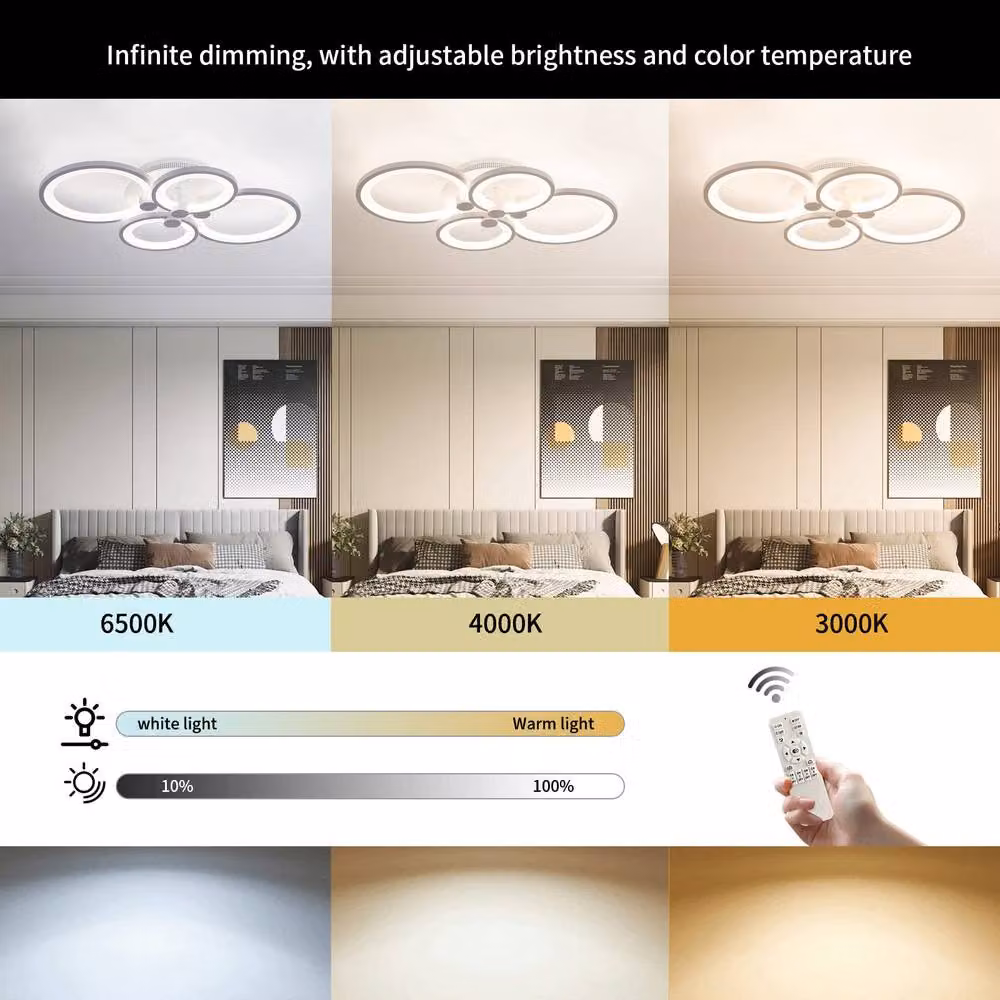 NIVOR 36W Dimmable LED Ceiling Light with Remote Control, 4 Ring Modern Flush Mount Chandelier in White – 4