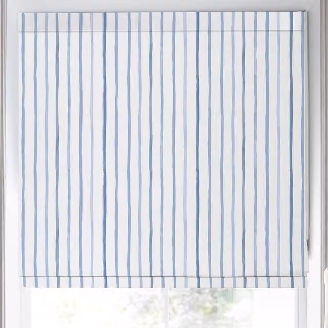Laura Ashley Painterly Stripe Made to Measure Blackout Roman Blind in Blue and White